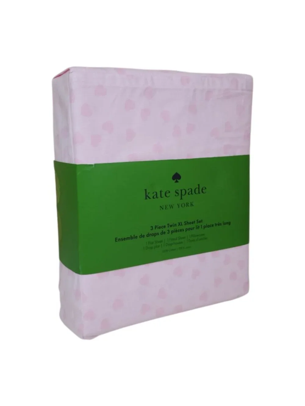Kate Spade New York 3 Piece Twin XL Sheet Set Pink Hearts 100% Cotton